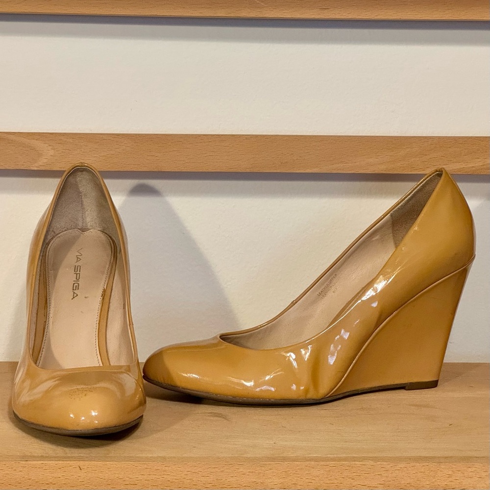 Via Spiga Vintage Tan Wedge genuine leather Shoes